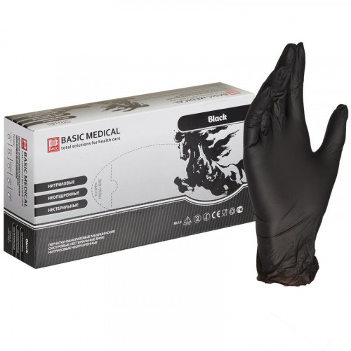 Basic Medical перчатки нитриловые черные M, 100 шт