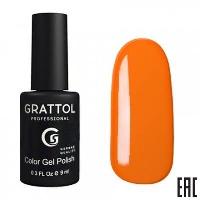Цветной гель-лак для ногтей оранжевый Grattol №028 Tangerine, 9 мл