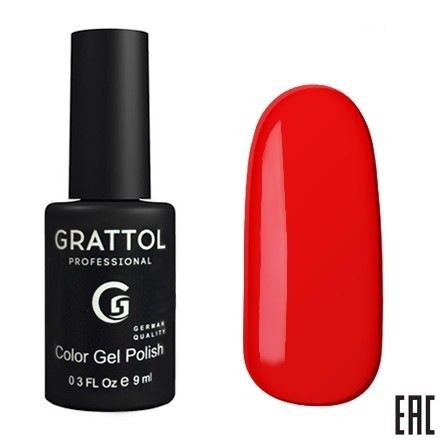 Цветной гель-лак для ногтей красный Grattol №084 Scarlet, 9 мл