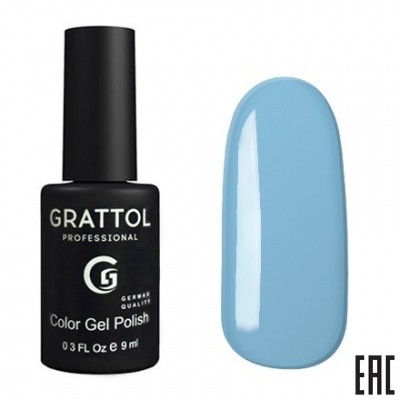 Цветной гель-лак для ногтей голубой Grattol №015 Baby Blue, 9 мл